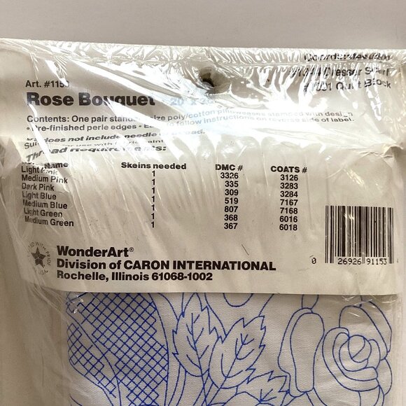 WonderArt #1153 1 Pair of Perle Edged Pillowcases Embroidery Kit Rose Bouquet - Picture 4 of 5